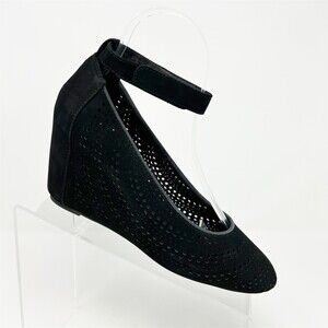 Jeffrey Campbell Cirque Black Perforated Leather Wedge Ankle Strap Size 8